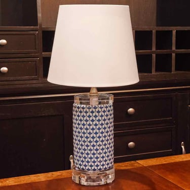 Blue &amp; White Fishscale Table Lamp With Empire Off White Clip On Shade
