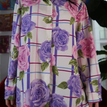 Vintage Pink and Purple Floral Motif Button Down