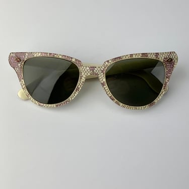 1950'S Sunglasses - Purple Metallic Webbing in Plastic Frames - New UV Glass Sunglass Lenses - Optical Quality 