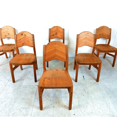 Vintage pine wood dining chairs - 1970s - mid century dining chairs - pine dining chairs 