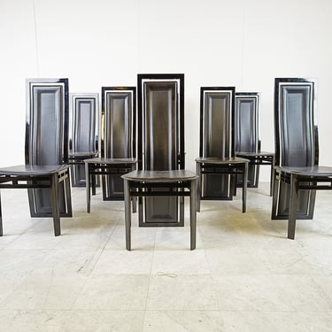 Set of eight Italian Lacquered Wood and Leather Modern Dining Chairs - italian dining chairs - luxury dining chairs - design dining chairs 