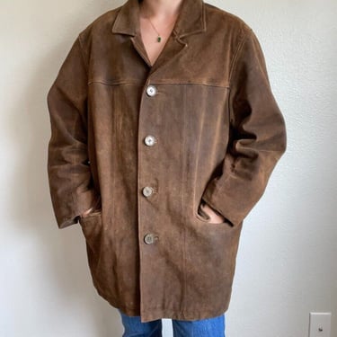Vintage Mens 90s Wilsons Leather Brown Suede Heavyweight Chore Winter Jacket XL 
