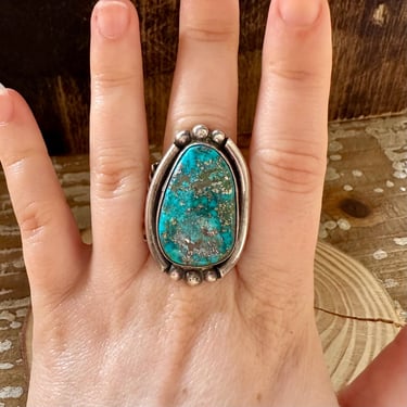 FRAMED CHUNKY STONE Silver & Turquoise Ring | Large Statement Ring | Most Likely Navajo | Southwestern Jewelry | Size 10 1/2 