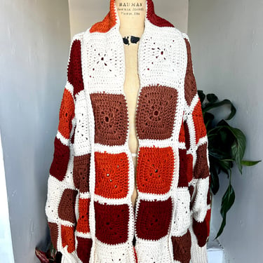 1970s Crochet Afghan Cardigan Jacket Vintage Handmade 