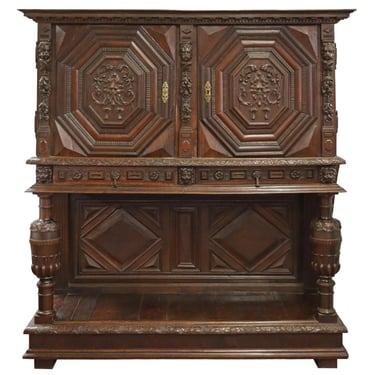 Antique Cupboard, Renaissance Revival Credence, Carved, Large, 89"H, 1800's!