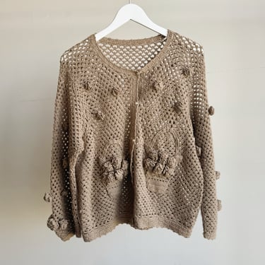 Tan Crochet Chunky Cardigan