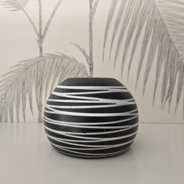 MCM Vase, Black with White Lines, Pottery 