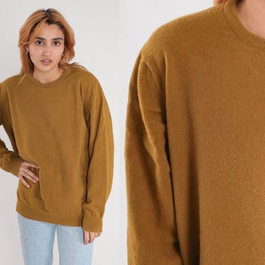Brown Wool Sweater 90s Slouchy Pullover Crewneck Jumper Sweater Hipster Vintage Grandpa Normcore Plain Winter Medium Large 