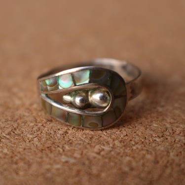 Sterling Wrap RING / Silver Abalone Ring / Vintage Mexican Jewelry 