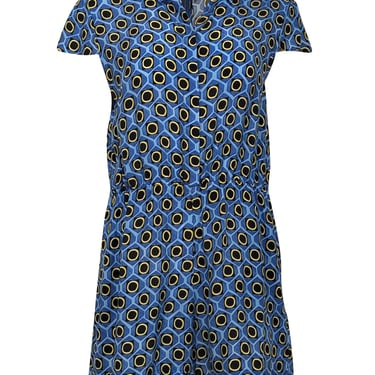 Alice & Olivia - Blue Geometric Print Short Sleeve Collared Romper Sz S