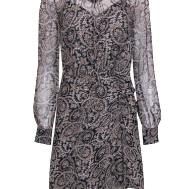 Veronica Beard - Navy & Tan Paisley Print Silk Dress Sz 00