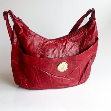 1990s Red Monogrammed Geometric Stitched Bag