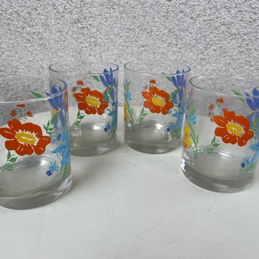 Vintage Dorothy C Thorpe modern spring flowers tumbler glasses set of 4 holds 10 ozs 