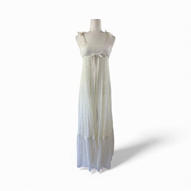 1970s Long White Lace Slip Dress 