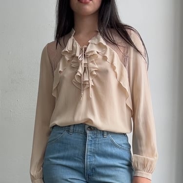 Pale Silk Ruffle + Lace Blouse (M)
