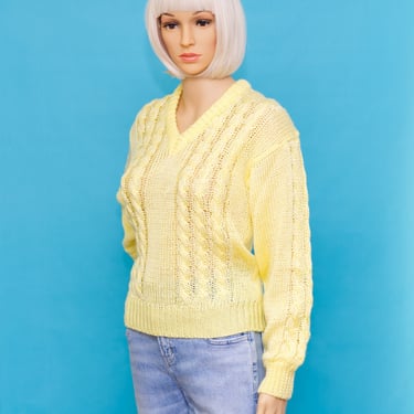 Vintage 1970s NOS Yellow V-Neck Sweater w/Tag | Small 