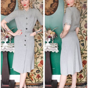 1940s Dress // Cay Artley Plaid Gabardine Dress // vintage 40s dress 