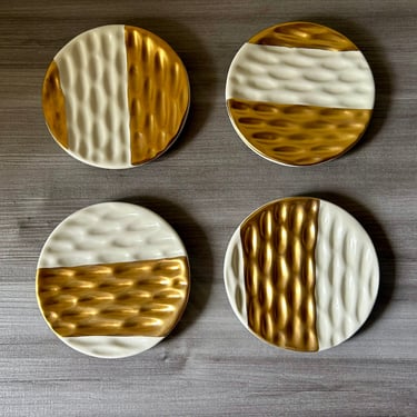 The Truro Gold Drink Coasters by Michael Wainwright, White and Gold Coasters, dunes of Truro 