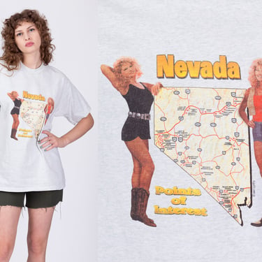 90s Nevada Points Of Interest Tee - Men's Large, Women's XL | Vintage Sexy Lady Map Graphic Tourist T Shirt 