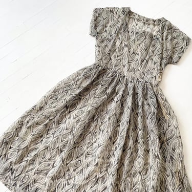 1950s Printed Sheer Chiffon Dress 