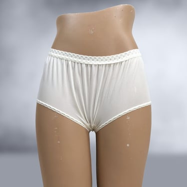 VINTAGE 70s White Full Cut Nylon Panties By Carole Sz 7 | 1970s Cotton Lined Mushroom Gusset Granny Panty Underwear | VFG 
