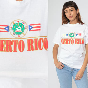 Puerto Rico Shirt 90s Puerto Rican Flag Graphic Tee Retro T Shirt Travel Tshirt Vintage 1990s White Single Stitch Small 