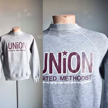 Vintage 1980s Raglan Sweatshirt / Vintage Heather Gray Raglan Pullover / Union United Methodist Raglan Sweatshirt / Classic Vintage Sweats 