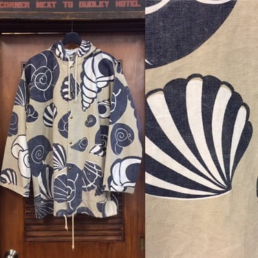 Vintage 1980’s “Michigan Rag” Seashell Pattern Beach Jacket, Nautical Print, Hooded Jacket, Vintage Clothing 
