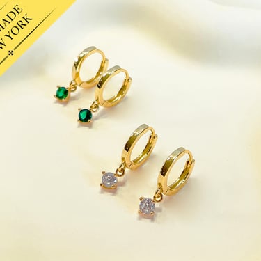 E165 gold dangle earrings, diamond drop earrings, gold hoops, huggie hoop earrings, dangle earrings, emerald earrings, dainty hoop earrings 