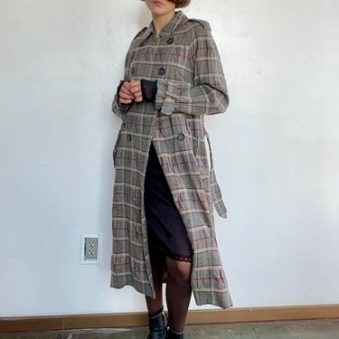 Textured Plaid Print Trenchcoat (M)