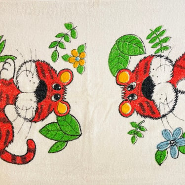 Vintage 1970s Retro Groovy Tiger Cartoon Kids Design Cannon Cotton Fringe Bath Towel 
