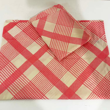 Vintage Matched Pillowcases Set of 2 Sears Perma-Prest Pair Pink Plaid Pillow Cotton 1970s 