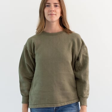 Vintage French Faded Olive Green Crew Sweatshirt | Cozy Fleece | 70s Made in France | FS108 | L | 