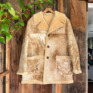 Vintage 70s Lamb Skin Leather Sherling Marlboro Coat Marble Sherpa Size L/XL 