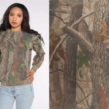Camo Sweatshirt CAMOUFLAGE Shirt Army Shirt Military 80s Green Hipster Retro Pullover Vintage Crewneck Small S 