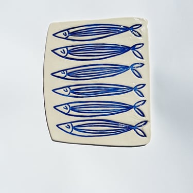 ceramic serving tray. sardines 01. cheese board or serving dish. glazed stoneware. 11 inch serving platter. 