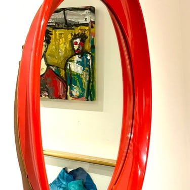 Postmodern Space Age Plastic & Mirror Frame Oval Wall Mirror