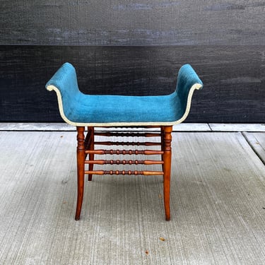 Antique Scroll Mahogany Bentwood Bobbin Velvet Bench Chair 