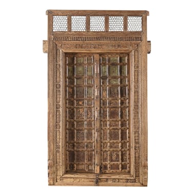 Antique Functional Gujarati Teak Carved Wood Indian Doors with Frame from Terra Nova Designs Los Angeles 
