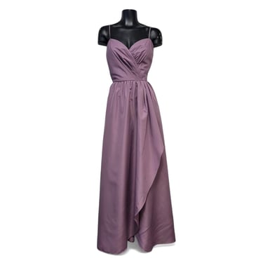 1970s Vintage Eve of Milady Prom Wrap Dress, ILGWU Union Lable, Purple Spaghetti Strap Bridesmaid Bridal Party Gown, Wedding Day Maxi 