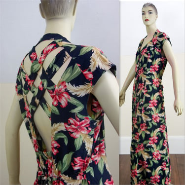 90s floral maxi dress, open back soft grunge pink and black cottagecore long dress with cap sleeves, sexy full ankle length summer sundress 