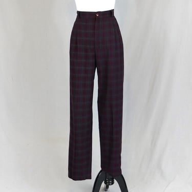 80s Pleated Plaid Pants - 28" 29" 30" waist - Burgundy Navy Green Tan - High Rise Trousers - Fundamental Things - Vintage 1980s - 29" inseam 