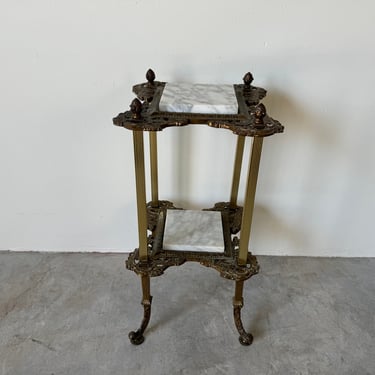 Vintage French  Hollywood Regency Brass and Marble 2 Tier Shelf or Plant Stand 