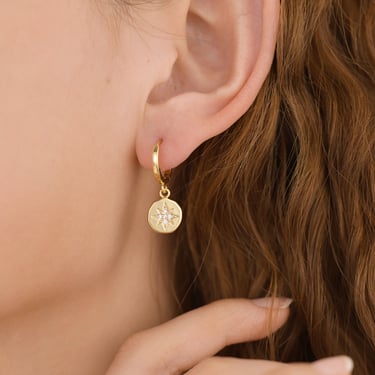 E056 star dangle earring, star earring, star hoop, star hoop earrings, celestial earrings, dangle earrings, starburst earrings, gift for her 