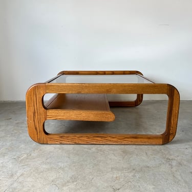 Mid-Century Lou Hodges - Style Cantilevered Oak Square Coffee Table 