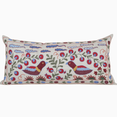 Animal Motif Suzani Pillow, Vintage Embroidered Textile