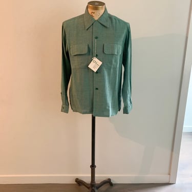 Fleetline Celanese 1950s acetate dead stock green mens ls shirt-Size M 