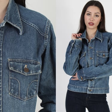 60s 70s Soft Dickies Denim Jacket, Vintage Red Label Blue Jean Chore Coat 