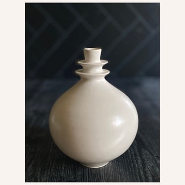 SHIPS NOW- Seconds Sale- Small Double Flanged Round Bud Vase in Matte White by Sara Paloma - handmade studio pottery 