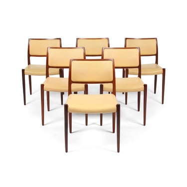 Set of 6 Danish Rosewood and Leather Dining Chairs by JL Moller. MCM. 1960s 70s 